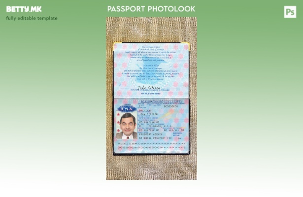 Модерен стил шаблон за изглед на американски пасош пред фотографија